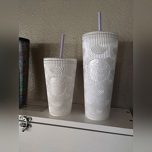 NWT Set of Starbucks White Pearl Siren Mermaid Scale Tumbler Venti&Grande24&16oz